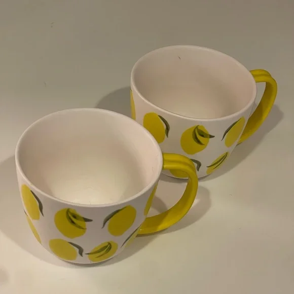 RARE Set Of 2 Anthropologie Lemon Tutti Mugs Beautiful Pattern - Picture 4 of 4